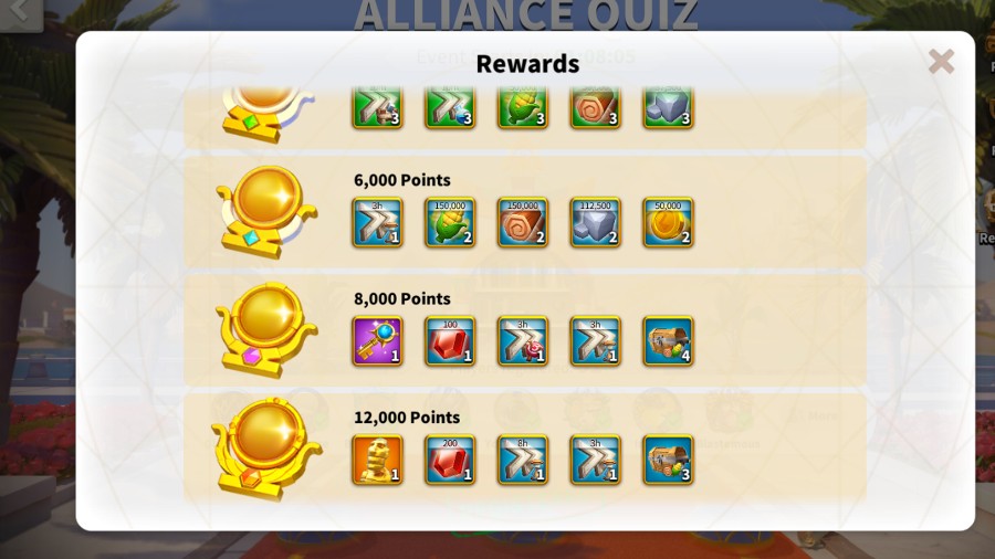 Alliance Quiz Event rewards