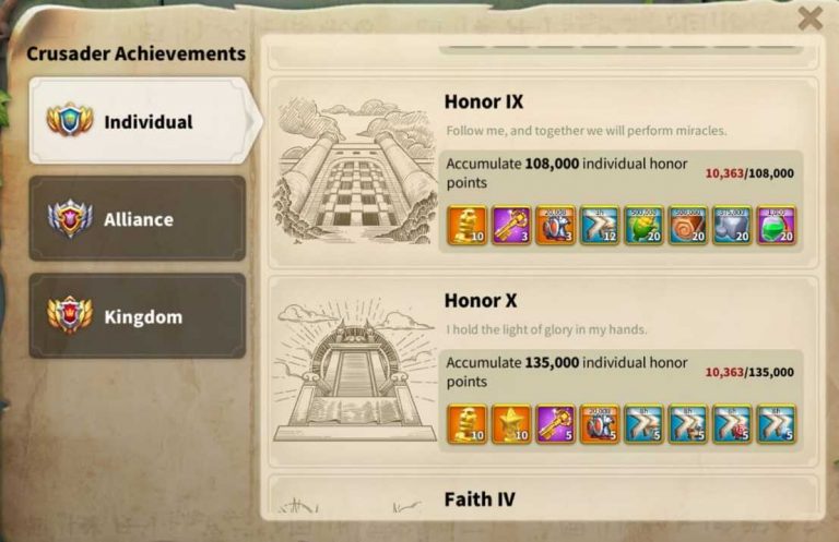 Rise Of Kingdoms Crusader Achievements in the lost kingdom