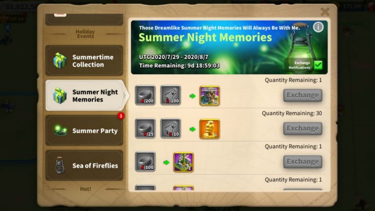 Rise Of Kingdoms Summer night Memories