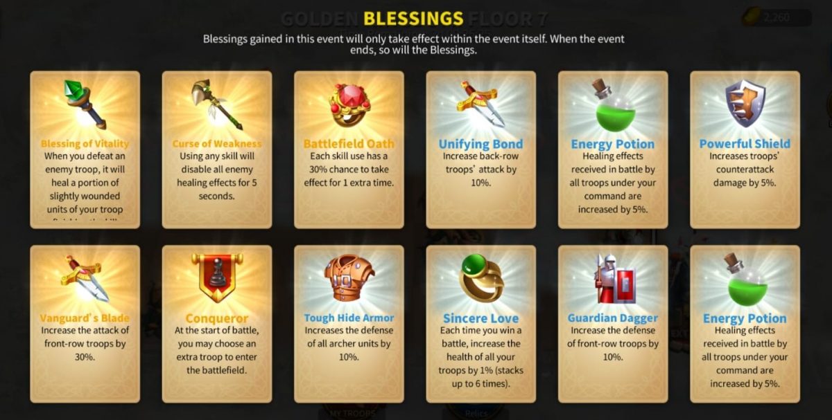 Rise Of Kingdoms The Golden kingdom event blessings